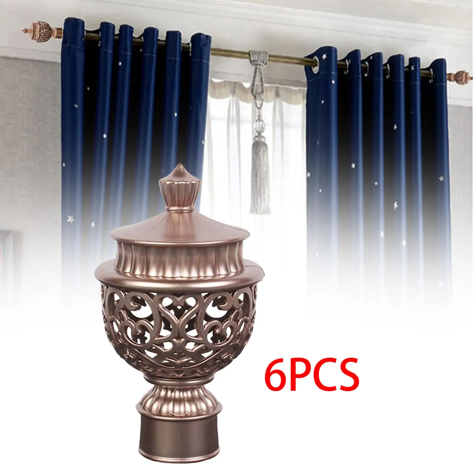 6 Pieces Curtain Rod End Durable Fittings Drapery Rail Pole Heads for Window