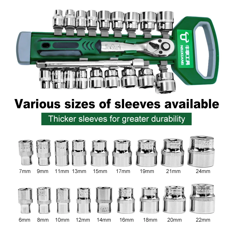 

3/8" CRV Ratchet Spanner Wrench Automotive Mechanic Tool Box Set Garage Car Repair Socket Wrench Set DIY Workshop Hand Tool