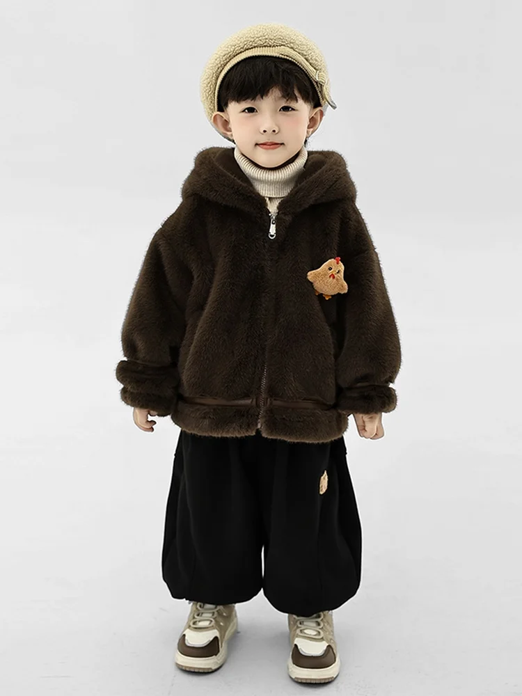 

Утепленная флисовая детская куртка: модная зимняя теплая верхняя одежда для мальчиков с капюшоном, длинными рукавами и застежкой-молнией