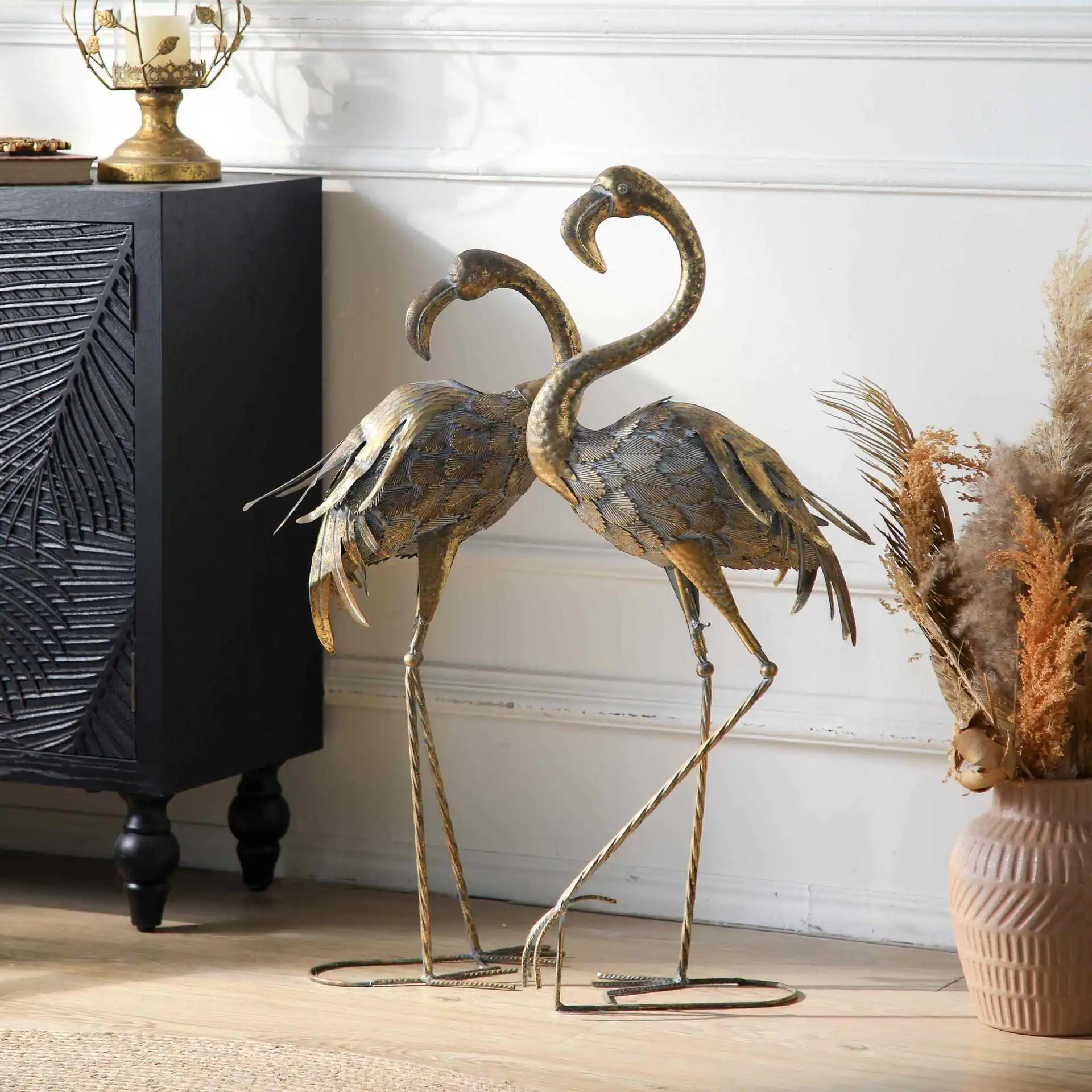 Wrought iron flamingo two-piece set, garden balcony floor ornament