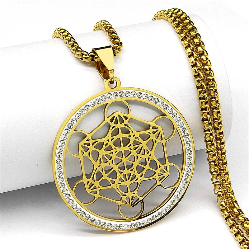 Flower of Life Stainless Steel Chakras Chain Women Men Necklace Metatron Cube Sacred Geometry Symbol Jewelry fleur de vie N4833