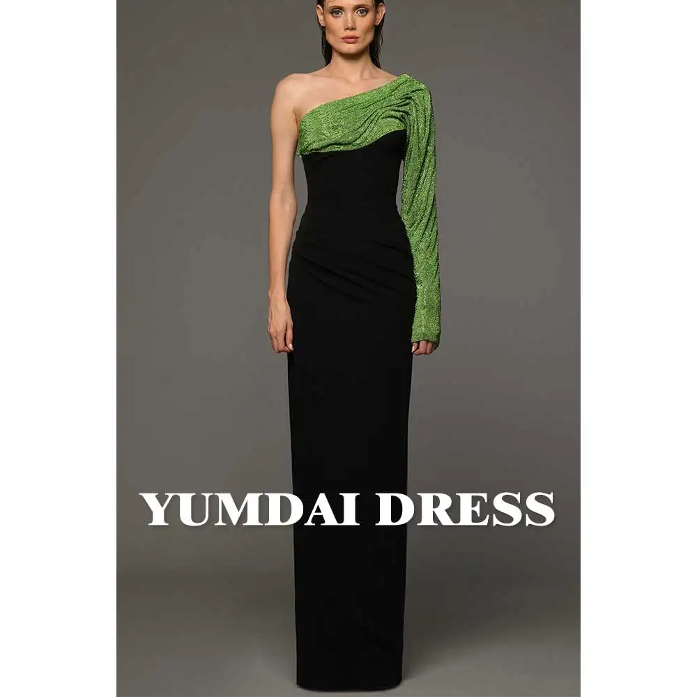 YUMDAI Luxury Dubai Green One Shoulder Sleeve Evening Dress 2024 Dubai Formal Party Dress Black Customized Performance Dress new