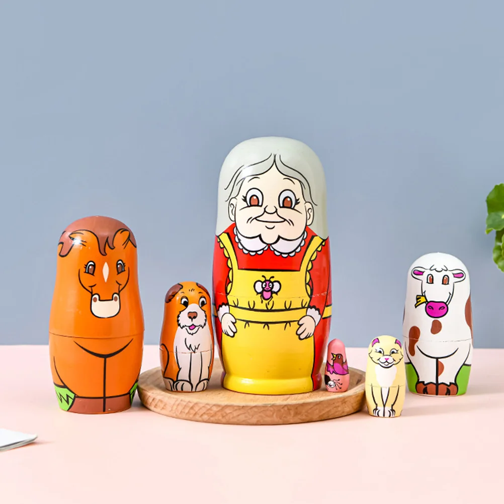 Conjunto de nidificação matryoshka de madeira colorida, 6 peças, adorável, desenho animado, ornamento artesanal para quarto de crianças, decoração de escritório, casa, brinquedo de nidificação