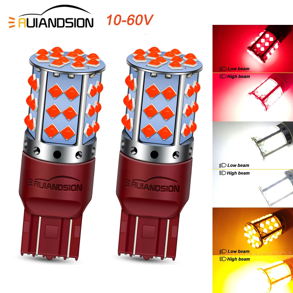 15W 10-60V T20 W21W W21/5W 7440 7443 LED Canbus Bulbs Auto Red Brilliant Replacement Brake Tail Parking Light Car Lamps 2800LM