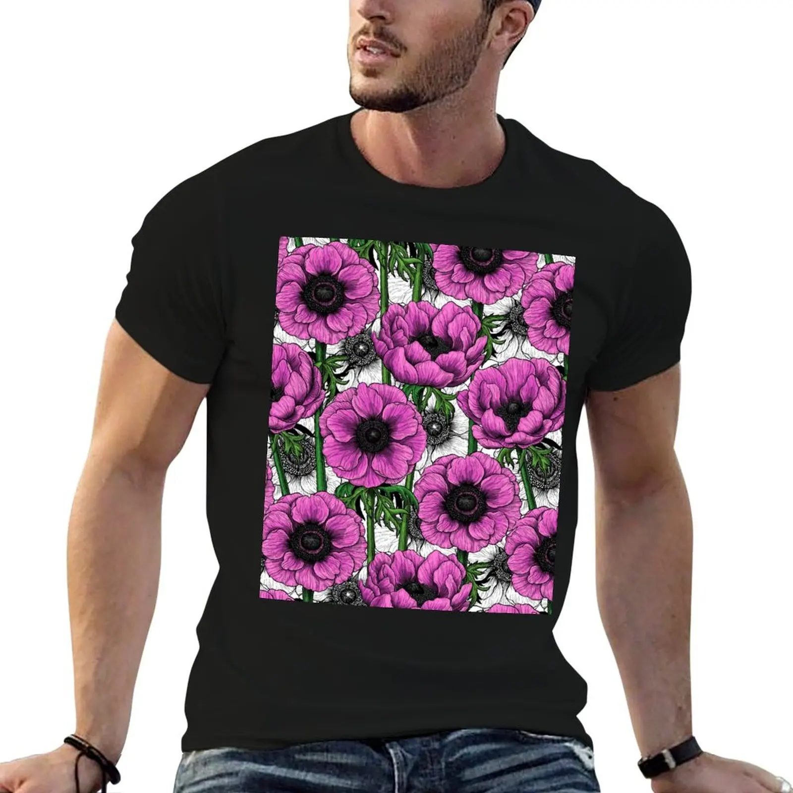 Pink anemone garden T-Shirt man t shirt vintage graphic tee tops mens graphic t-shirts pack