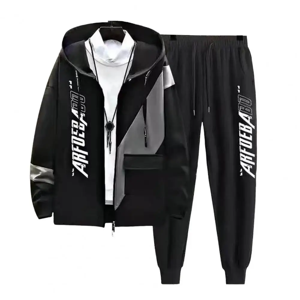 2Pcs/Set Jacket Pants Suit Simple Ankle Length Men Tracksuit Men Autumn Letter Print Loose Tracksuit Outfit Streetwear