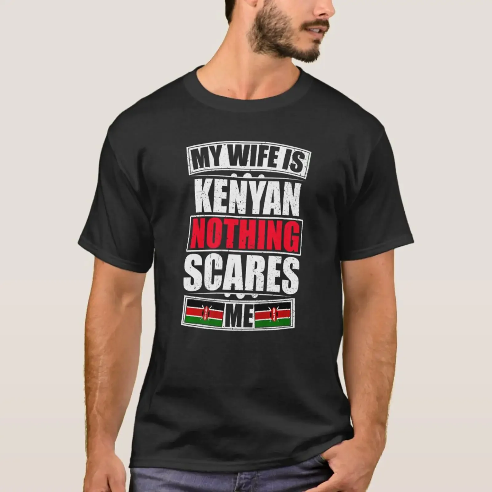 My Wife Is Kenyan Nothing Scares Me Kenya Flag T Shirt vintage Washed Breathable streetwear Versatile graphic Stylish fashion