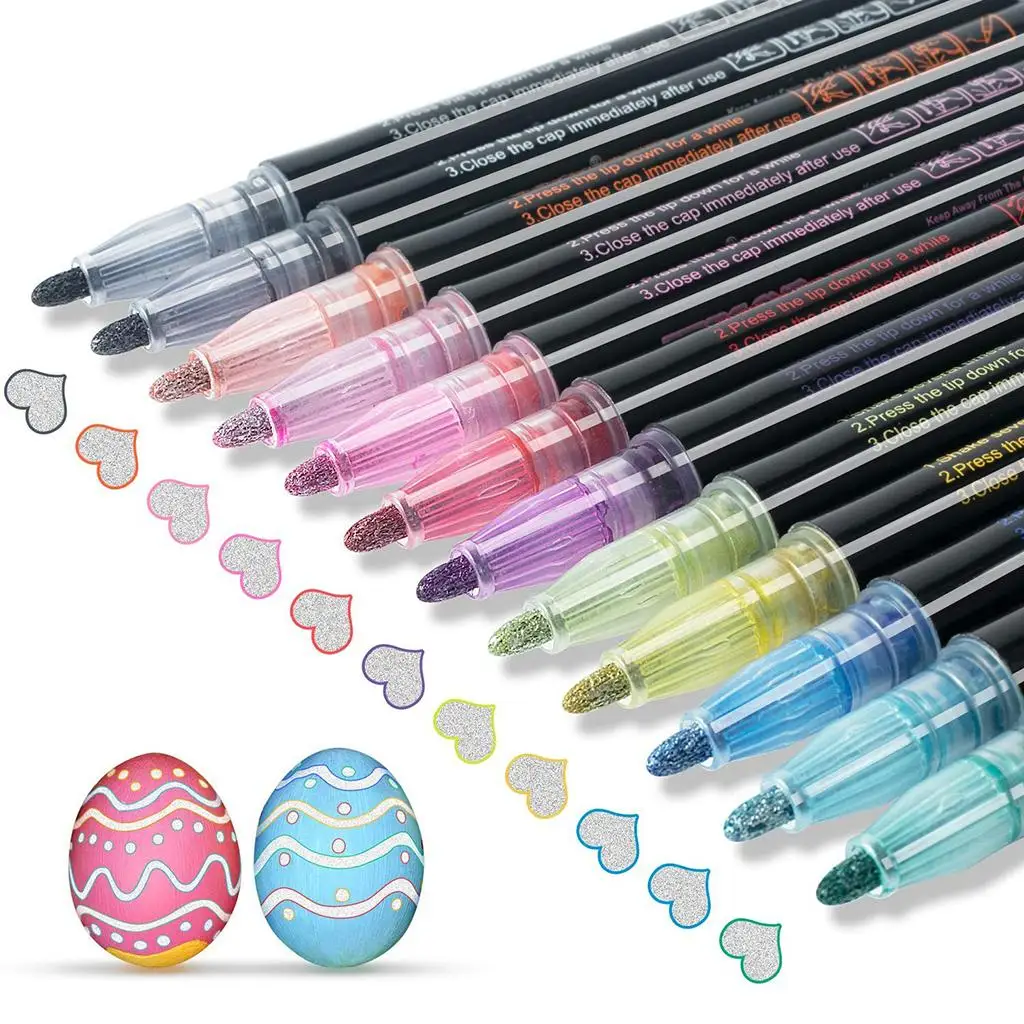 12Colors Glitter Double Line Pens Writing Drawing Graffiti Marker Pens DIY Craft