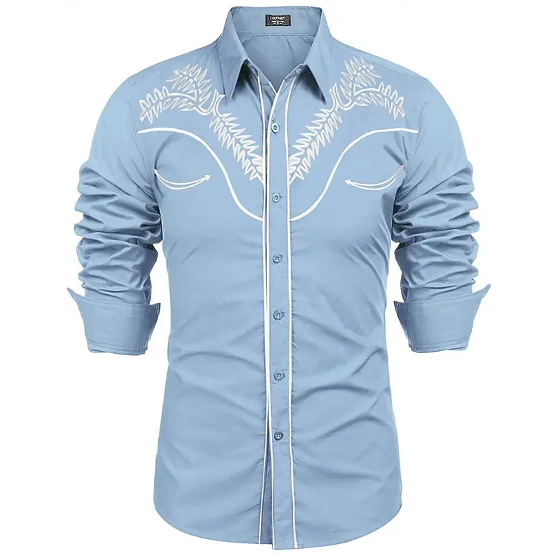 Camicia Western da uomo con stampa rosa risvolto Outdoor Street manica lunga stampata con bottoni Fashion Designer stile occidentale