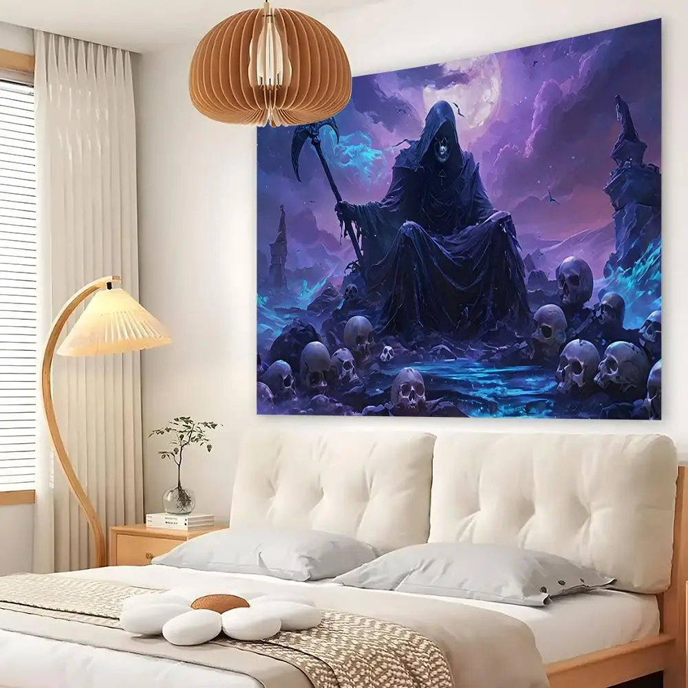 Cool Grim Reaper Tapestry Custom Living Bedroom Party Dormitory Interior Wall Bohemian Decoration Attached Clip