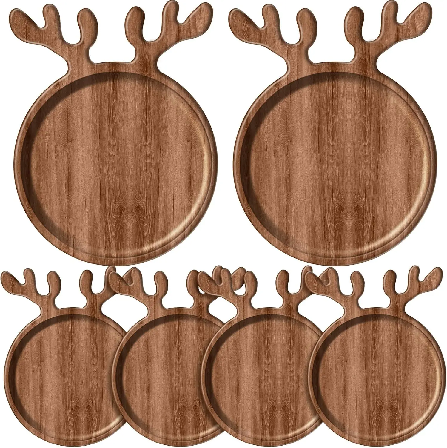 

2-Inch Deer Antler Christmas Acacia Platters 6-Piece SetMultipurpose for Snacks, Candy & Charcuterie, Great as Kitchen Gift