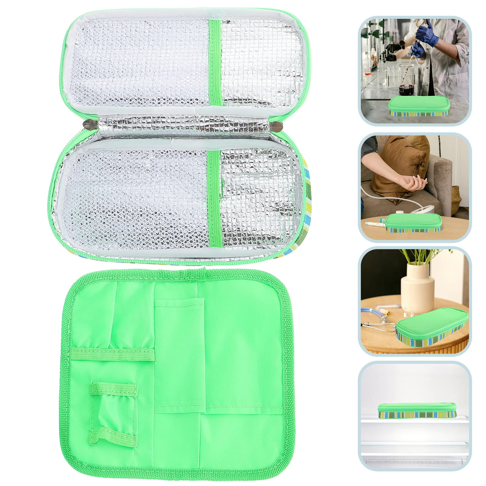

Diabetic Cooler Bag Refrigerated Insulation Medication Travel Case Small Insulated Pouch Dedicated Medicine Green Aluminum Foil