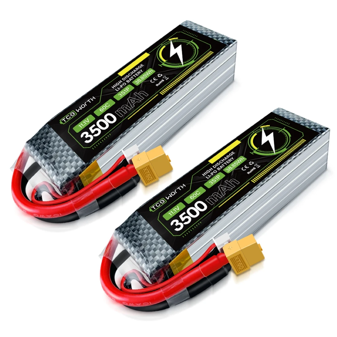 

3s Lipo Battery 60C 3500mAh 11.1V Lipo Battery with XT60 Connector for Airplane RC Quadcopter Helicopter FPV Drone(1\2pcs)