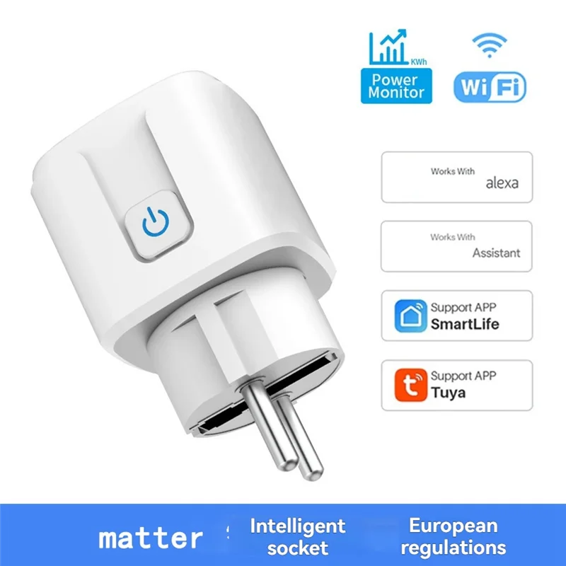 AA60-Matter Wifi 16A สมาร์ทซ็อกเก็ต 16A Wifi สมาร์ทปลั๊ก Power การตรวจสอบ APP รีโมทคอนโทรลทํางานร่วมกับ Alexa Google EU Plug