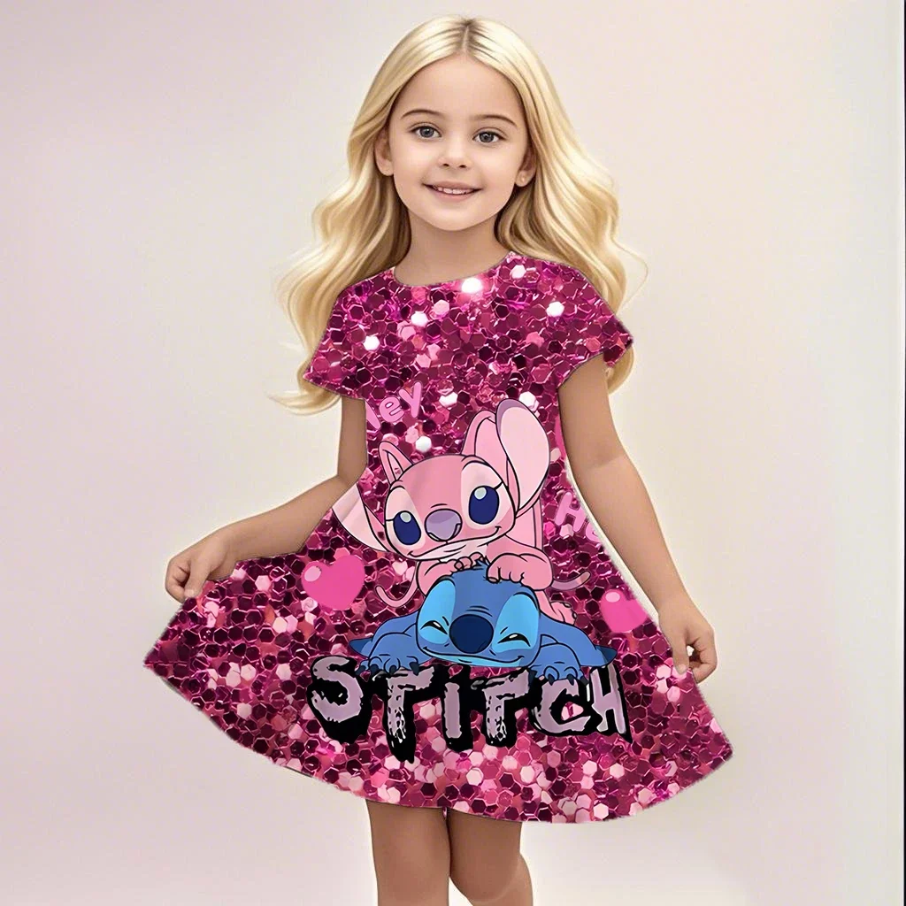 Potdemiel Sommer Neue Kinder 3d Gedruckt Romantische Stich Nettes Mädchen Kurzarm Kleid 3-14 Jahre Alte Kinder leistung Kleidung