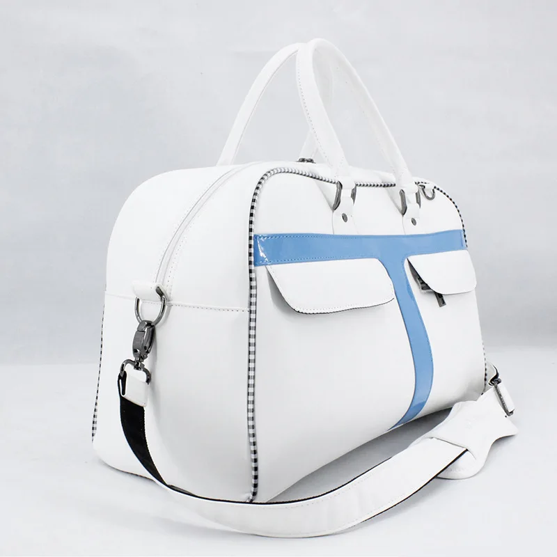 

Water-Resistant Golf Travel Bag - Large Duffel w/ Dedicated Shoe Pocket, White/Black, High Capacity Apparel Organizer