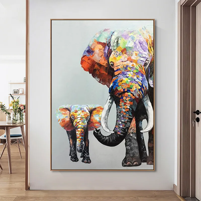 

Hand painted oil painting modern abstract elephant decorative porch living room sofa light luxury animal canvas painting