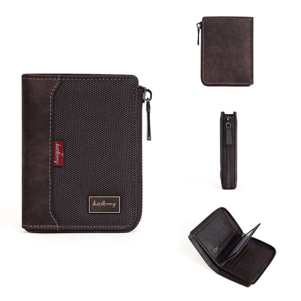 

Portable PU Leather Men's Wallet Multi-functional Large Capacity Short Card Bag Zipper Closure Square Business Wallet Male