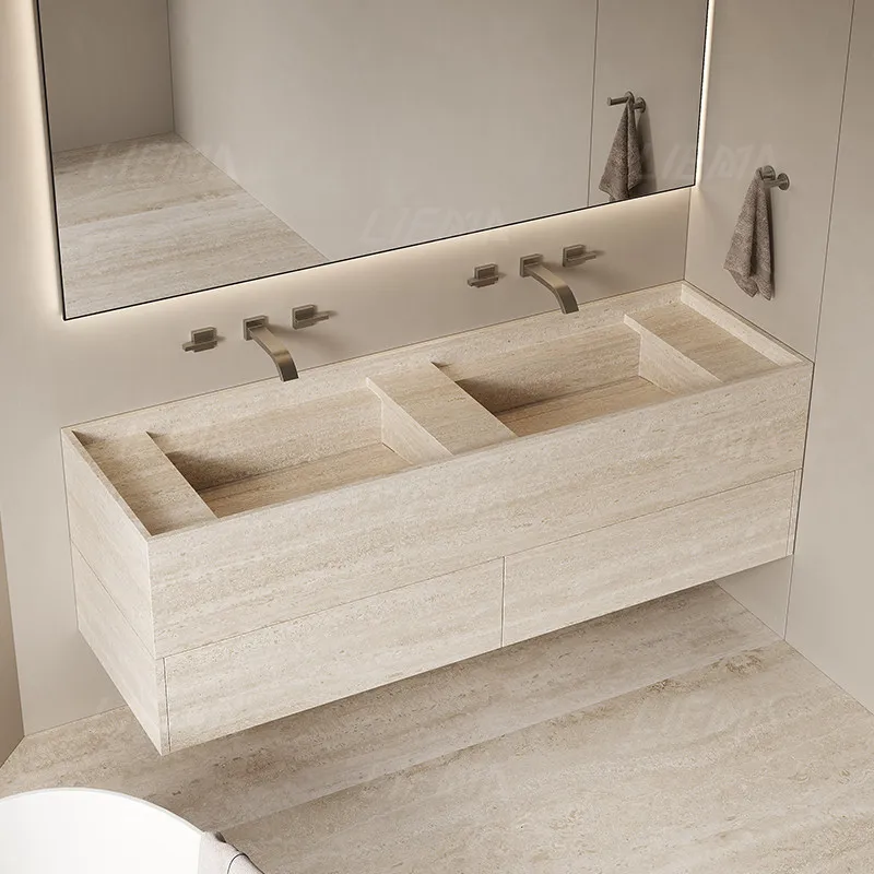 Any Size Custom Seamless Travertine Bath Cabinet Wall Mounted Waterproof Scratch Resistant Large Storage Easy Clean Multi Colors