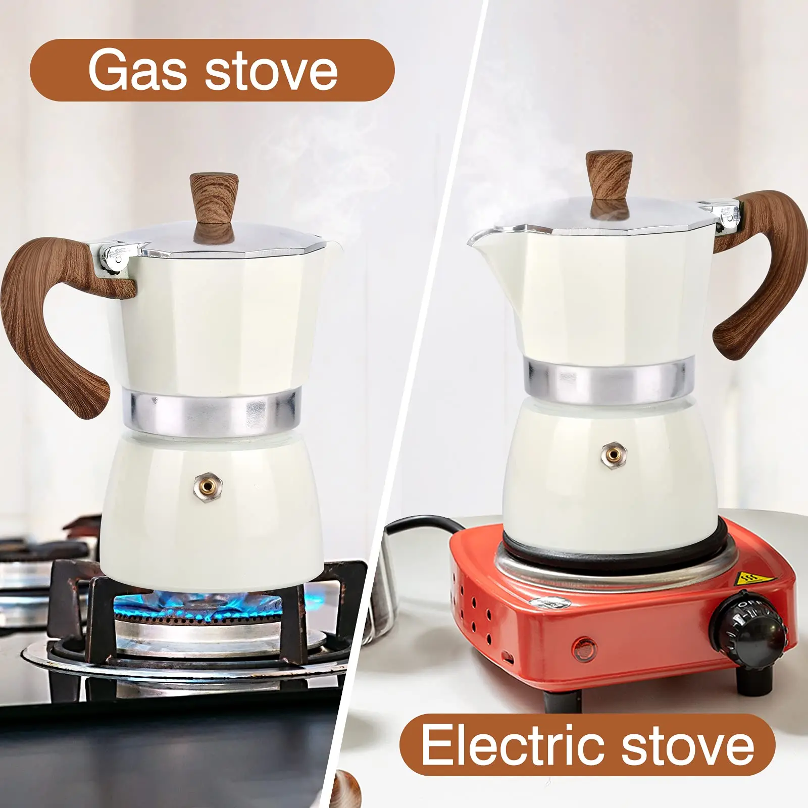 2-6 Cups Single Valve Moka Pot Stovetop Coffee Pot Italian Coffee Machine Cuban Coffee Percolator for Espresso Cappuccino Latte