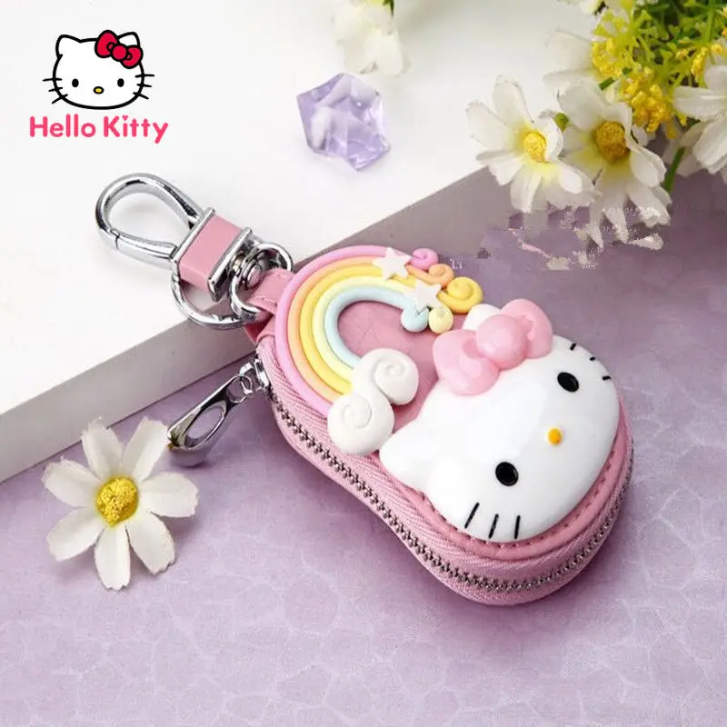 TAKARA TOMY Hello Kitty High-end Cowhide Cute Key Case Creative Car Keychain Girl Cartoon Key Case