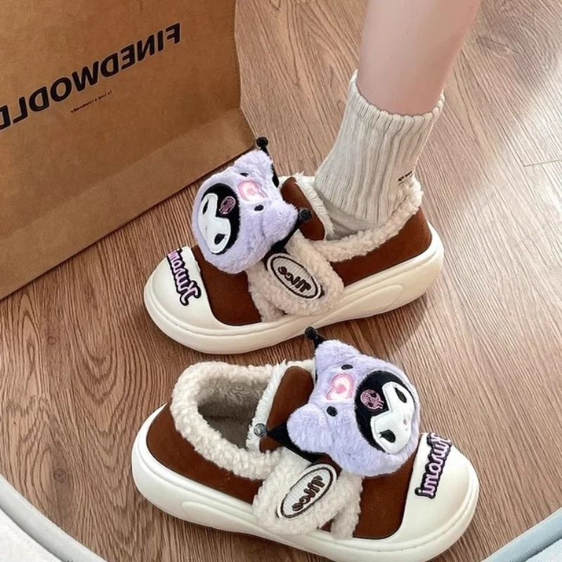 Sanrio autumn and winter Kulomi cute warm home women's shoes cartoon doll non-slip platform outdoor wear plush cotton shoes