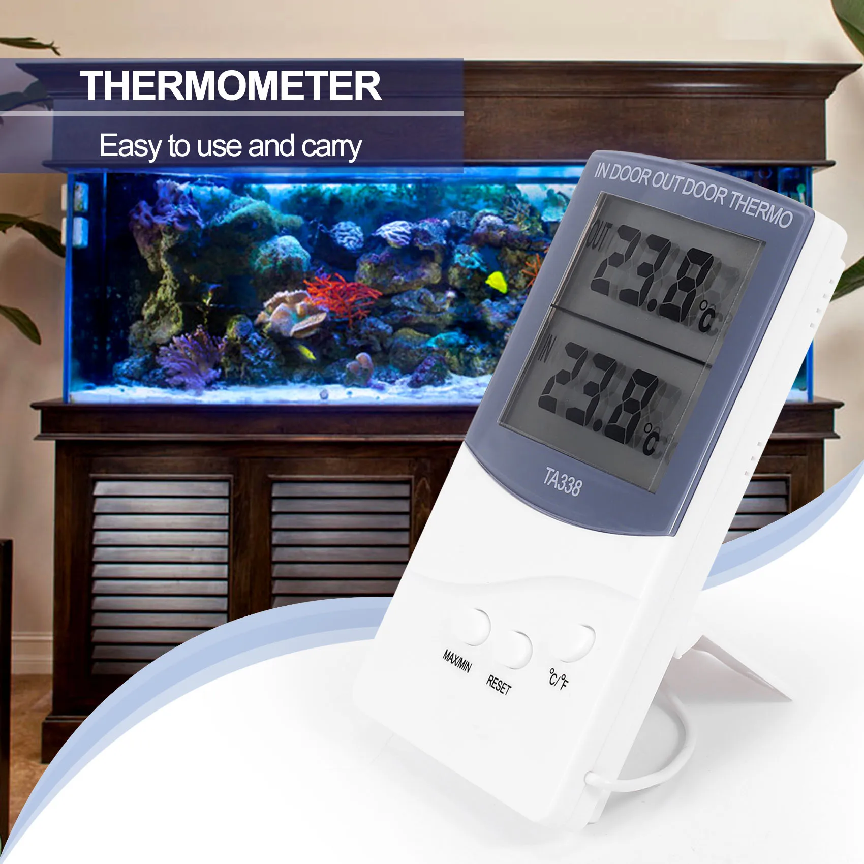 Termómetro Digital interior y exterior, sonda de temperatura
