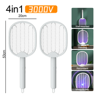 4 in 1 Foldable Electric Mosquito Killer Fly Swatter Trap USB Rechargable Mosquito Racket Killer with UV Light Bug Zapper 3000V