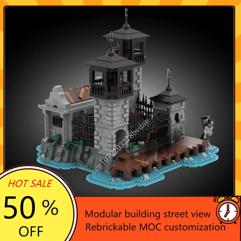 2523PCS Customized MOC Pirate Prison Isle Model Building Blocks Technology Bricks DIY Creative Assembly Kids Toys Gifts