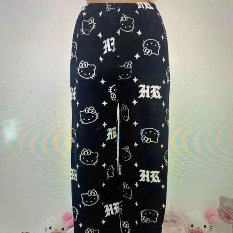 Kawaii Hello Kitty flanelle pyjama pantalon filles pantalon automne et hiver corail velours épaissi Plus velours chaud décontracté maison pantalon