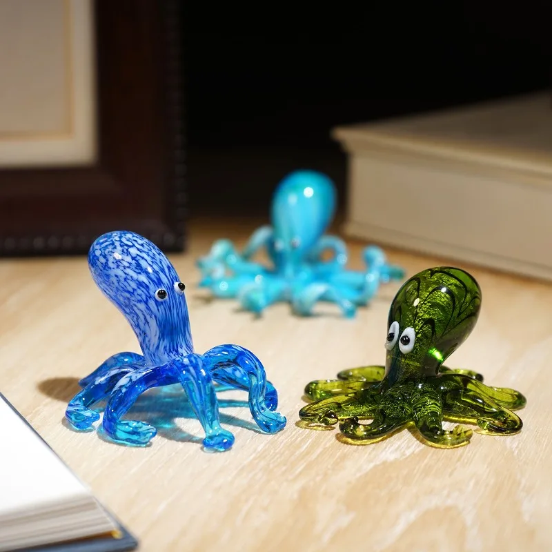 Unique Deep Sea Octopus Handmade Glass Glazed Ornament Creative Cute Glass Craft Desk Workstation Decor Marine Life Figurines