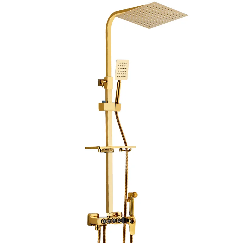 

Gold Bathroom Luxury Shower Faucet Set Wall Mount Bathroom Shower System Fixtures