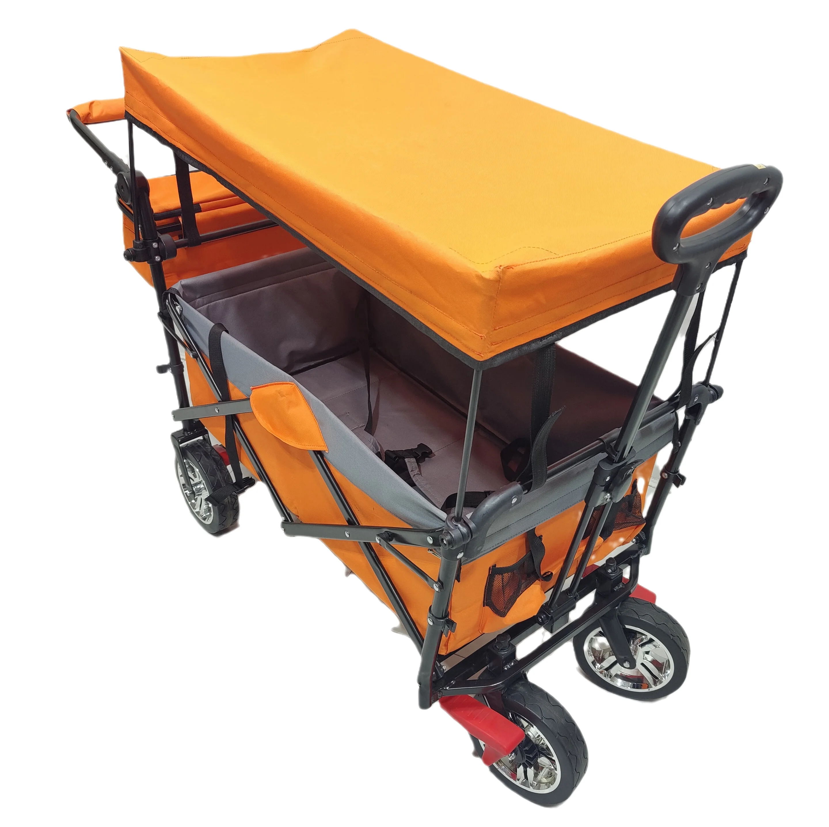 Folding Collapsible Wagon Camping Wagon Collapsible Outdoor Folding Wagon With Canopy Orange