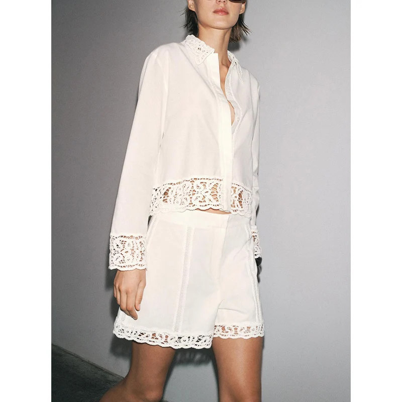 

Ele Cotton Long Sve Button up irt And High Waist Hook Knit orts Women's Faion Set Spring 2025 Collection