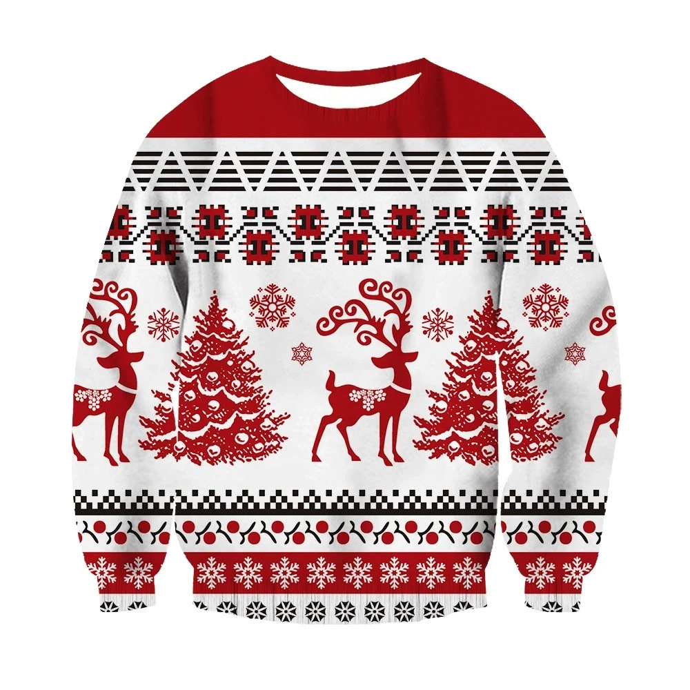 Women's Christmas Party Sweatshirt Long Sleeve round Neck Casual Hoodie 3D Christmas Element Print Sportswear Casual Comfortable