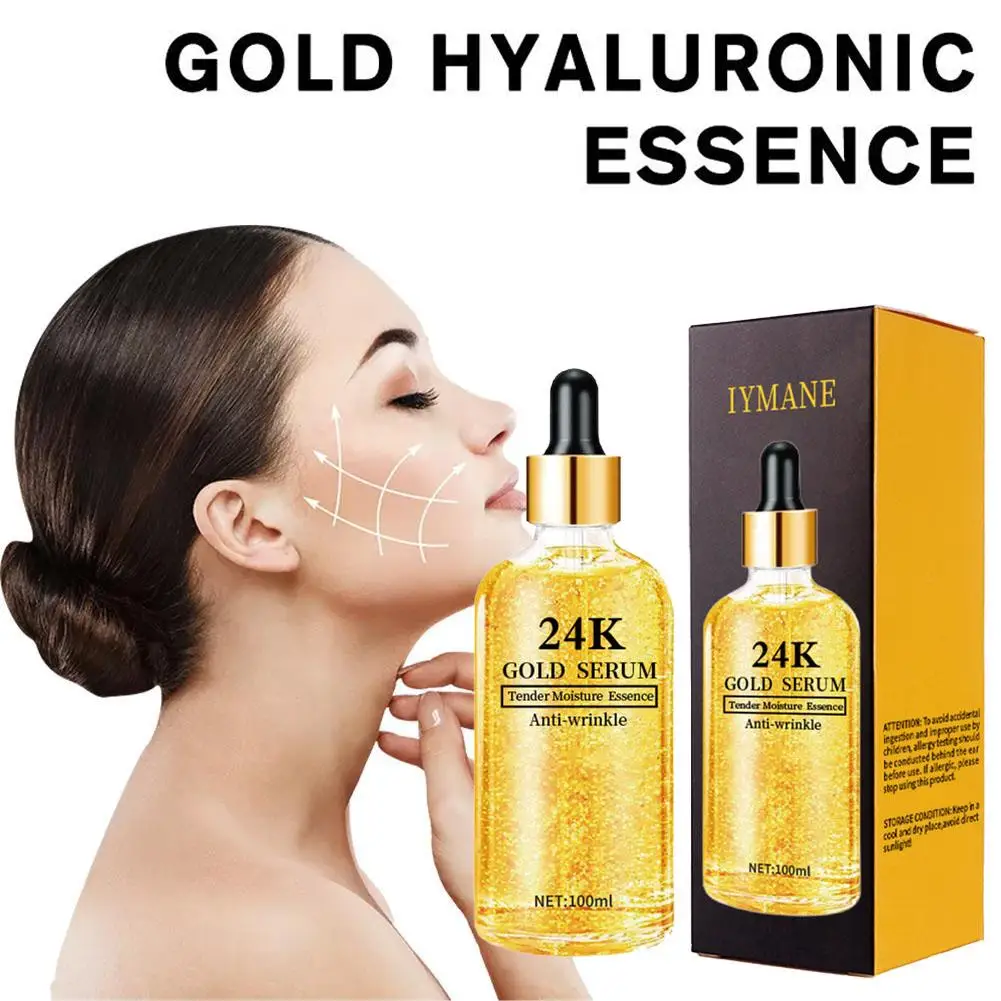 24K Golden Hyaluronic Face Serum Face Moisturizing Anti-Aging 100ml Care Wrinkle Essence Facial Products Firming Skin Bright V3B