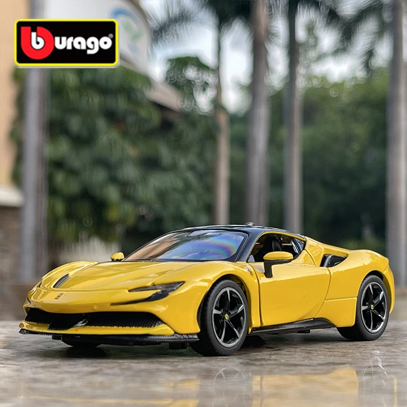 Bburago 1:32 Ferrari SF90 Alloy Sports Car Model Diecast Metal Toy Vehicles Car Model Simulation Sound and Light Childrens Gifts