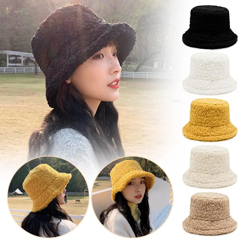 Hat Women Autumn Winter Classic Style Solid Color Lamb Korean Wool Hat Sun All-match Student Fisherman Warm Version Hat K3Z6