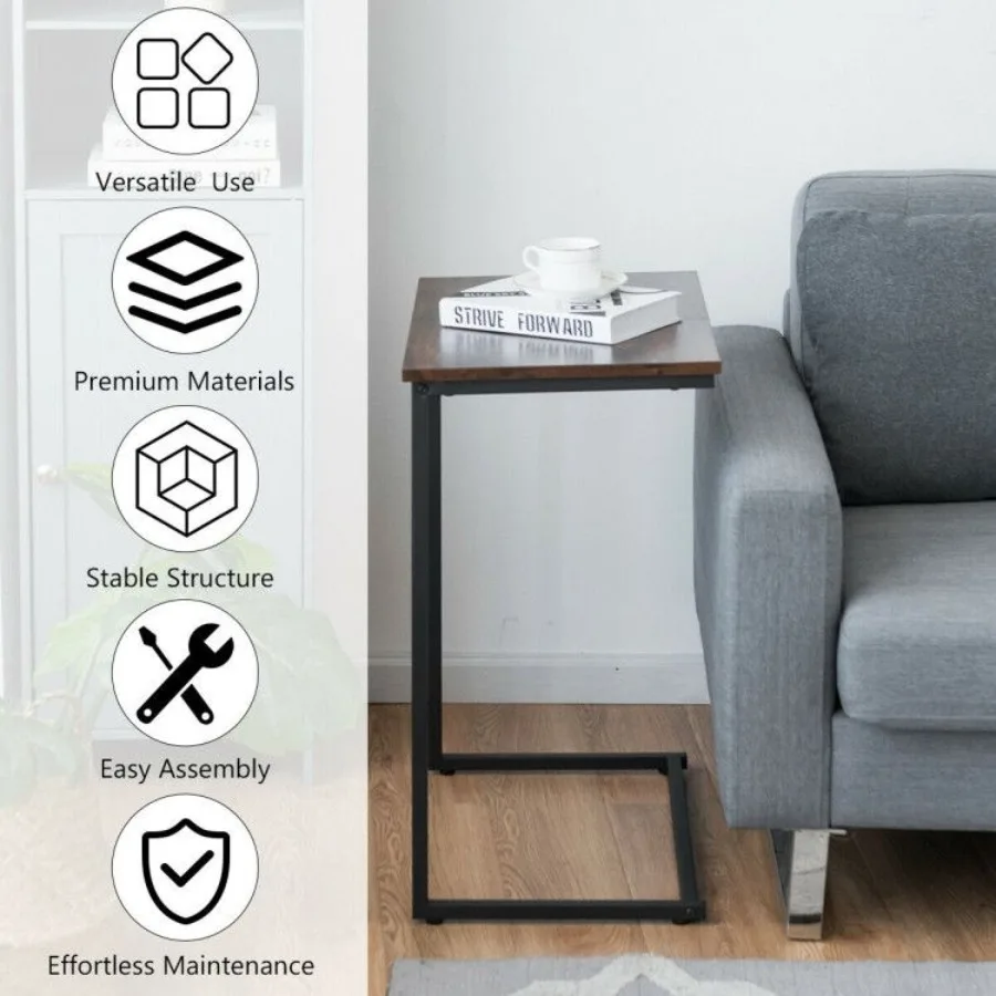 Cshaped Industrial End Table with Metal Frame