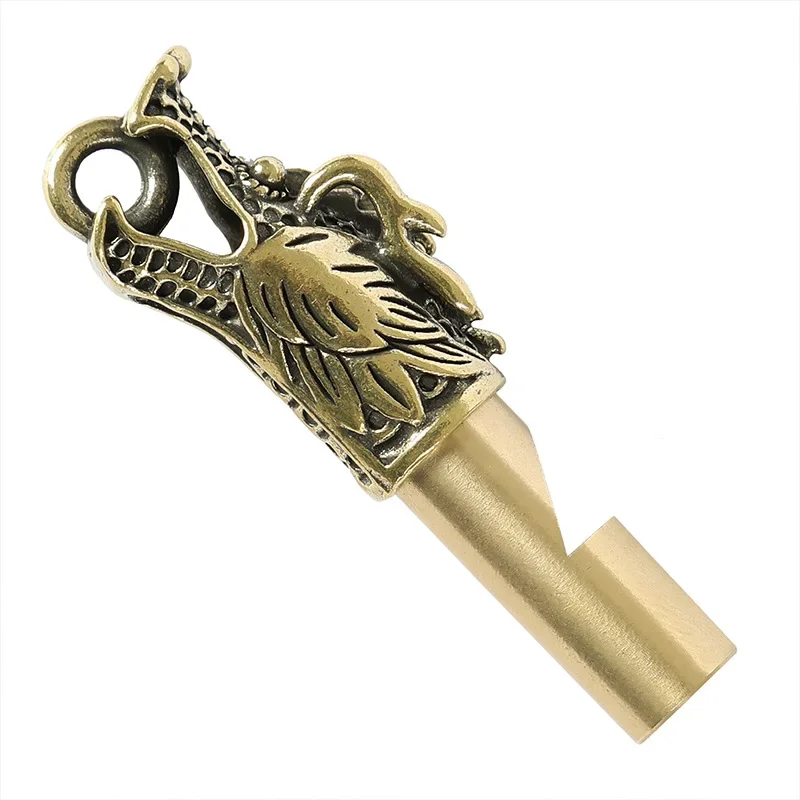 Outdoor Sports SOS Whistle Survival Hiking Key Chain Pendant Metal Brass Carved Chinese Dragon Animal Whistle Pendant Necklace