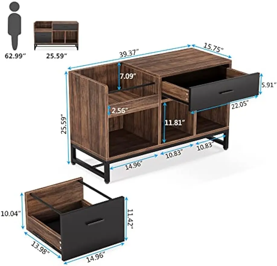 39 "Archiefkast Met 2 Laden, Laterale Archiefkasten, Printerstandaard Met Open Opslagplanken En Lettergrootte/A4-formaat Lade