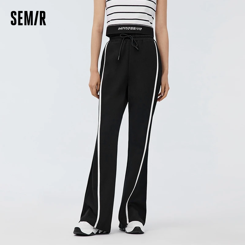 Semir Casual Pants For Women Elastic Waist Bell-Bottom Pants Simple Style Spring Color-Blocked Long Pants Versatile New In 2024