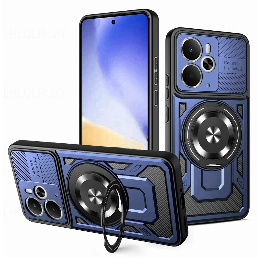 حافظة هاتف مغناطيسية جديدة مضادة للصدمات لعام 2025 لهاتف OPPO Reno 13 13F Reno13 F A5 Realme 14 Pro Plus 5G 14T 14X C75 مع غطاء حلقي