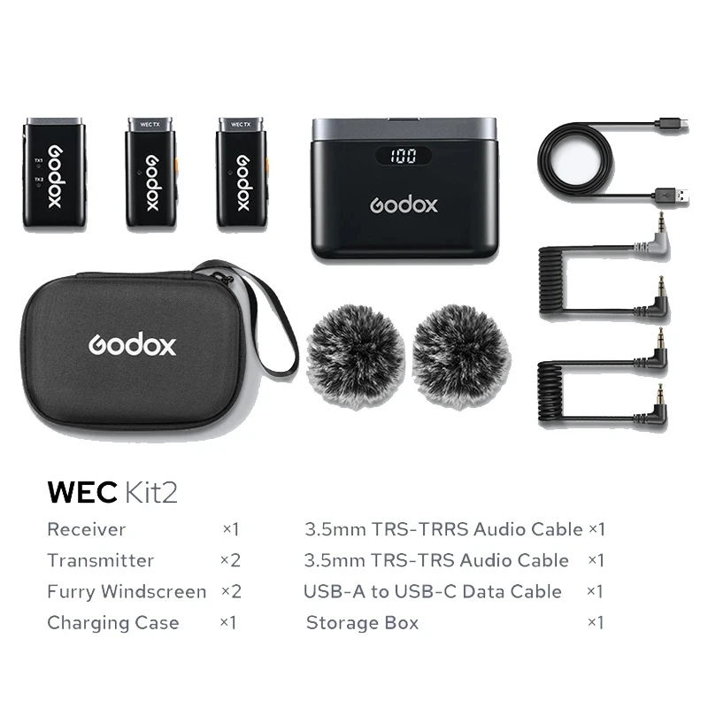 Godox WEC KIT1 KIT2 2.4GHz Wireless Lavalier Microphone for Camera DSLR Smartphone Lapel Mic for Vlog Interview Live Streaming