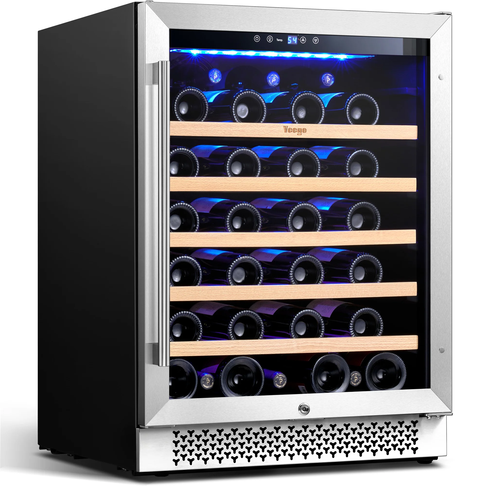 Yeego 145L Wine Cooler – Elegant 47-Bottle Capacity Refrigerator with Precision Cooling, Stylish Design & Durable Wood Shelves