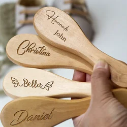 Cepillos de pelo personalizados para bebé, grabado de nombre infantil, cepillo de pelo de madera para recién nacido, cepillo de peine, regalo de nacimiento/bautismo/Cumpleaños para Baby Shower