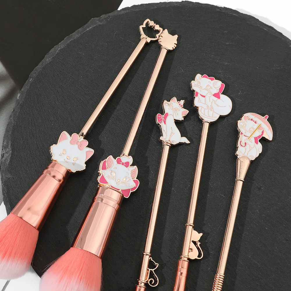 5pcs Marie Cartoon Cat Makeup Brushes Cute Animal Designed Soft Pink Makeup Brushes Set Professional Cosmetic Tool Kit