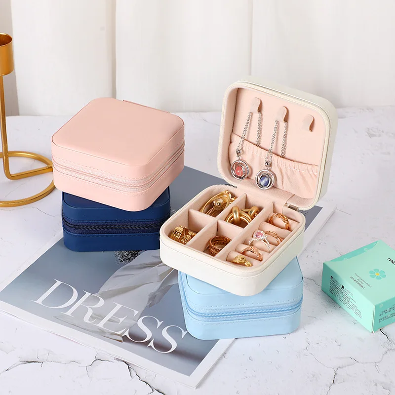 Portable PU Jewelry Box Small Travel Storage Case Rings Earrings Bracelets Necklace Single Layer Organizer Gift Accessories