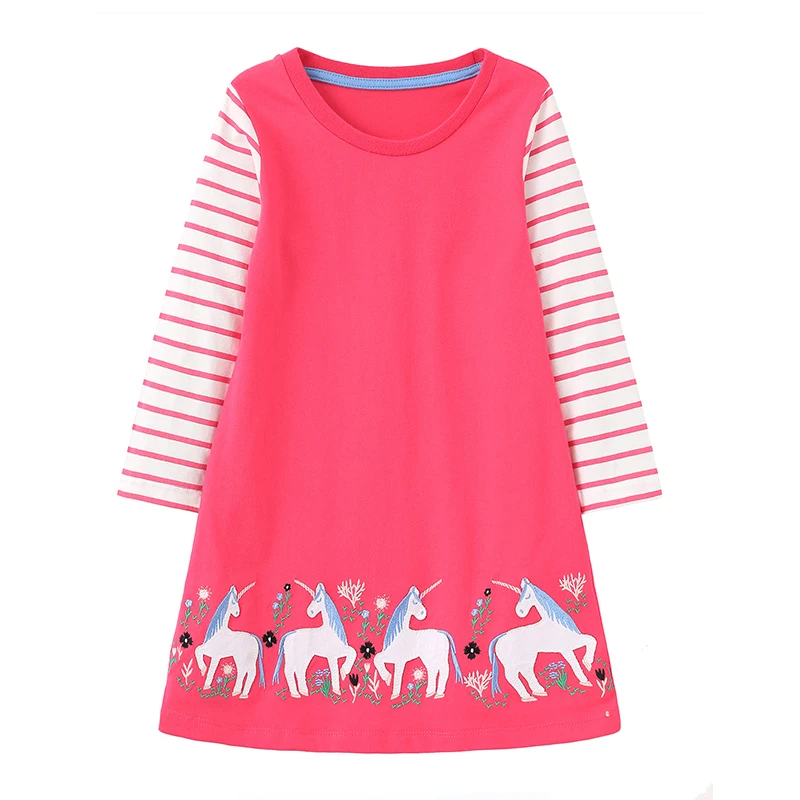 Jumping Meters 3-7T Hund Stickerei Kinder Prinzessin Mädchen Kleider Gestreifte Tiere Langarm Herbst Kinder Geburtstag kleid – Detail 9