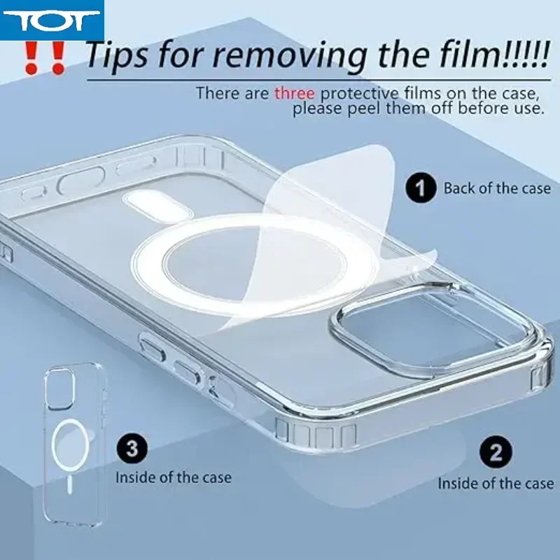 

Кристально чистый магнитный чехол для iPhone 16, 15, 14, Plus, 13, 12, Pro Max, совместимый с чехлом для беспроводной зарядки Magsafe